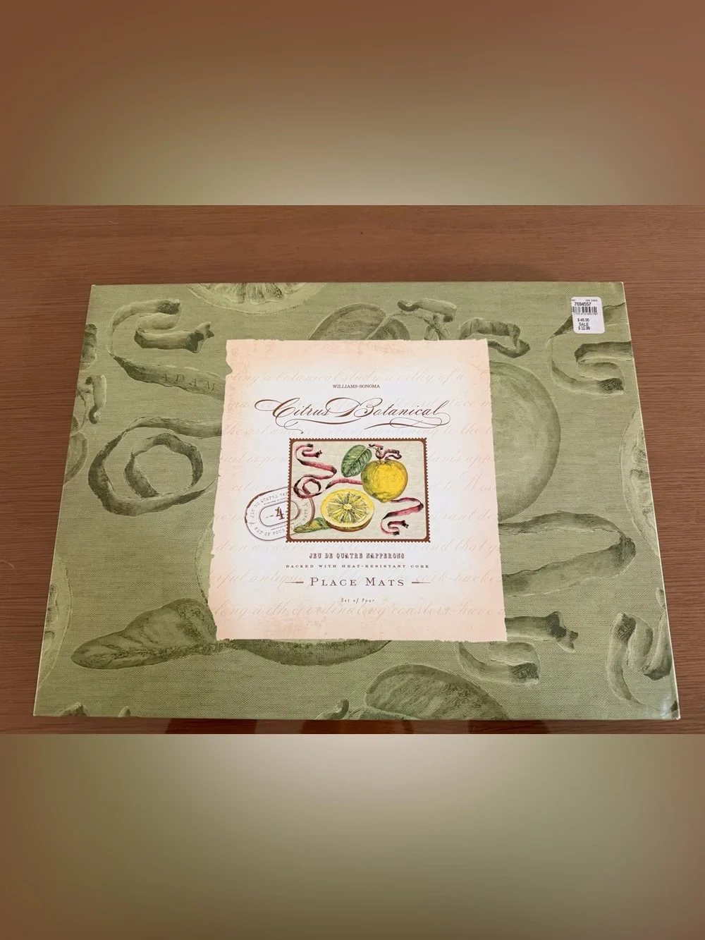 Williams Sonoma Cork Backed Placemats Lemon Fruit Adami Pomvm Set of 4 Rectangle